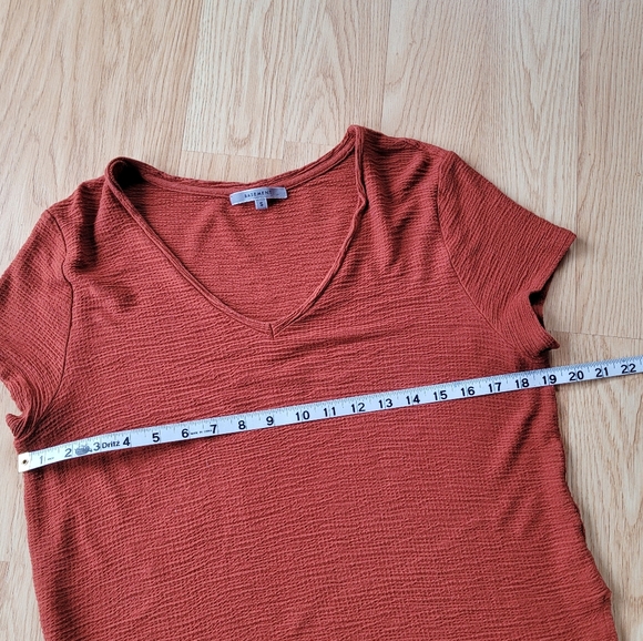 Longline Burnt Orange Short Sleeve V Neck Waffle Knit Lagonlook Tunic To… - Picture 8 of 10